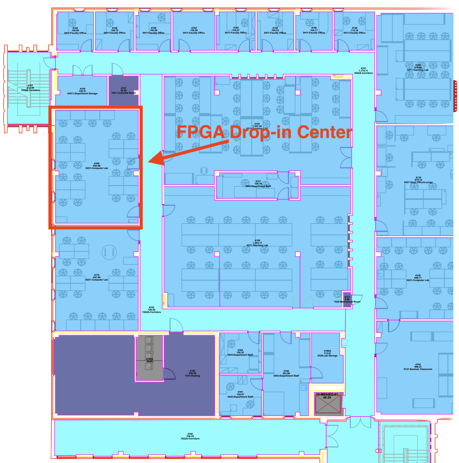 Floor layout of Room 4166 Mackenzie Building