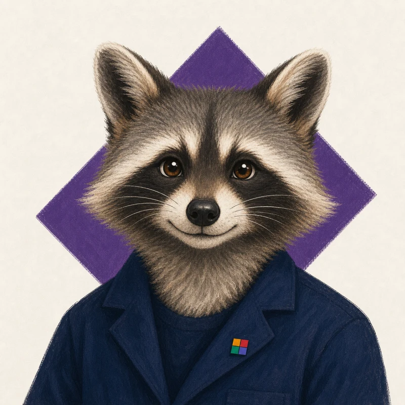 Colourful illustrated raccoon portrait representing Aaron Yu
