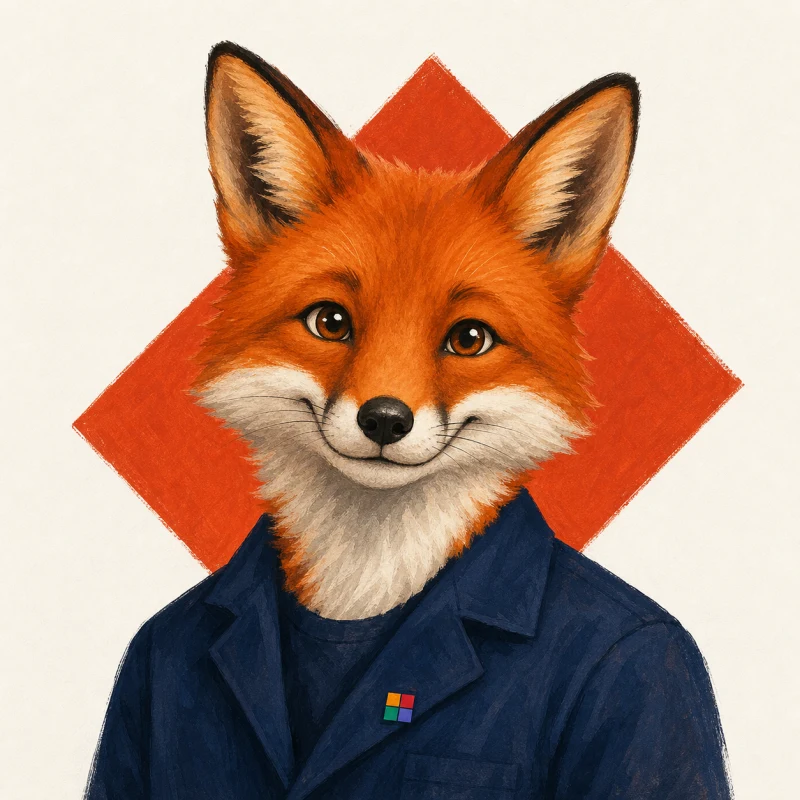 Colourful illustrated red fox portrait representing Adrian Sibiga