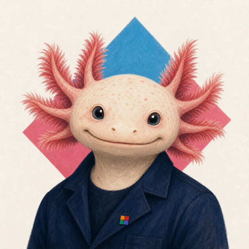 Colourful illustrated axolotl portrait representing Jesse Levine