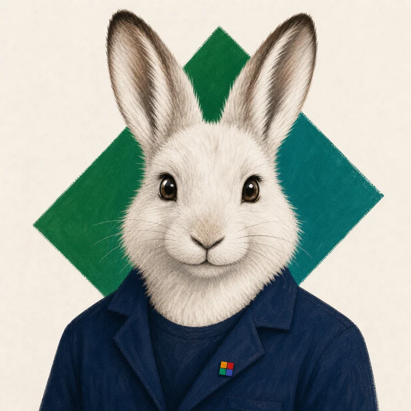 Colourful illustrated snowshoe hare portrait representing Miles Stillie